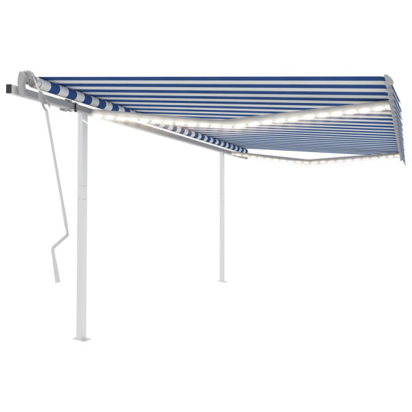 Toldo manual retráctil con LED azul y blanco 4.5x3.5 m
