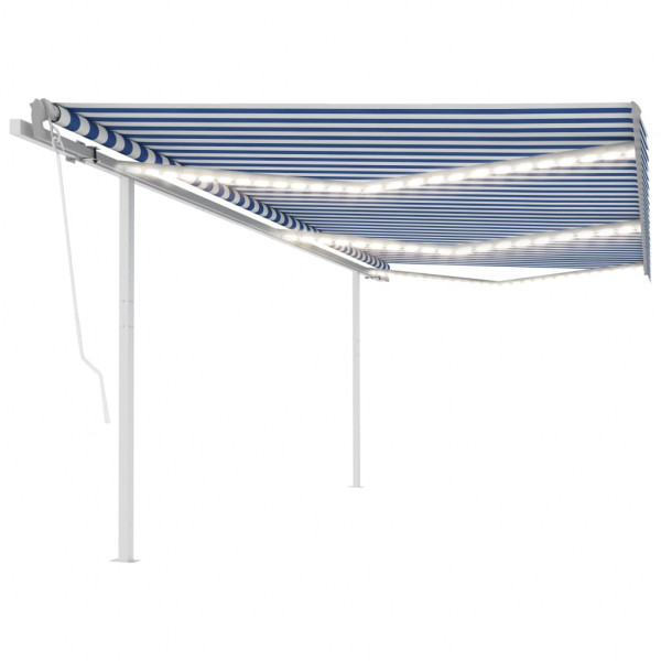 Toldo manual retráctil con LED azul y blanco 6x3.5 m