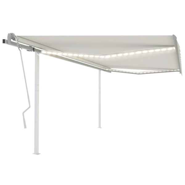 Toldo manual retráctil con LED crema 4.5x3.5 m