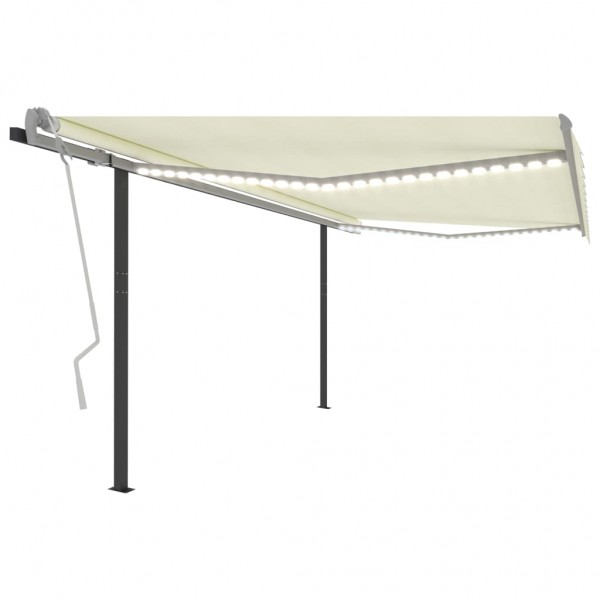 Toldo manual retráctil con LED crema 4x3.5 m