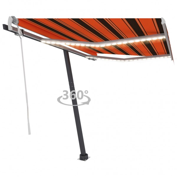 Toldo manual retráctil con LED naranja y marrón 300x250 cm