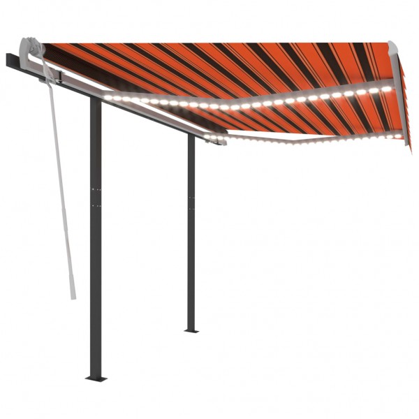 Toldo manual retráctil con LED naranja y marrón 3.5x2.5 m