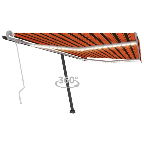Toldo manual retráctil con LED naranja y marrón 450x300 cm