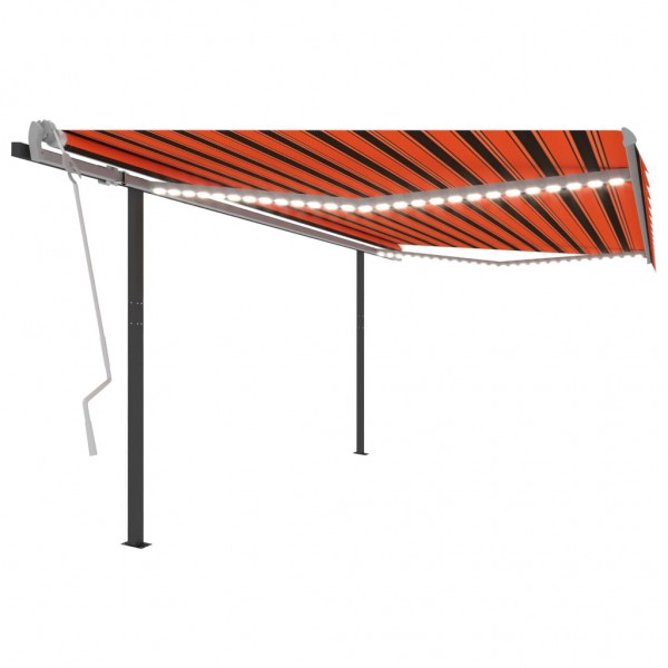 Toldo manual retráctil con LED naranja y marrón 4.5x3 m