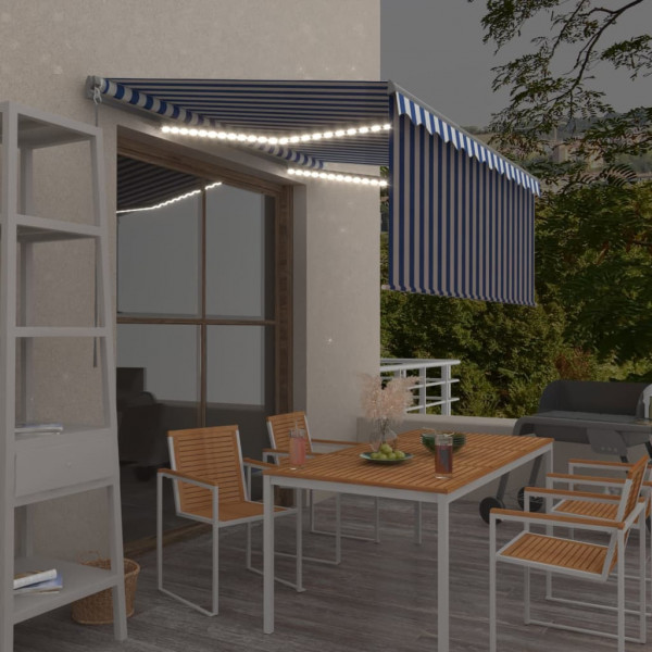 Toldo manual retráctil con persiana y LED azul y blanco 3x2.5 m