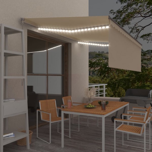 Toldo manual retráctil con persiana y LEDs 4.5x3 m color crema