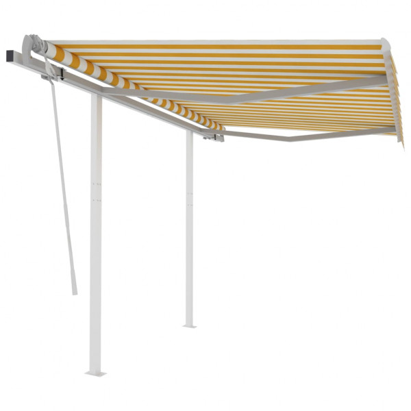 Toldo manual retráctil con postes amarillo y blanco 3x2.5 m