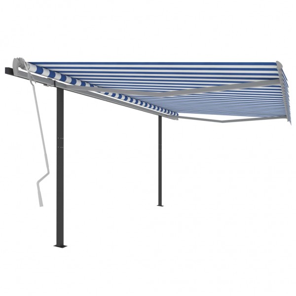 Toldo manual retráctil con postes azul y blanco 4x3 m