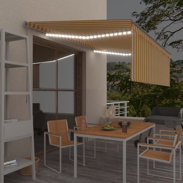 Toldo manual retráctil persiana y LED 4.5x3 m amarillo y blanco
