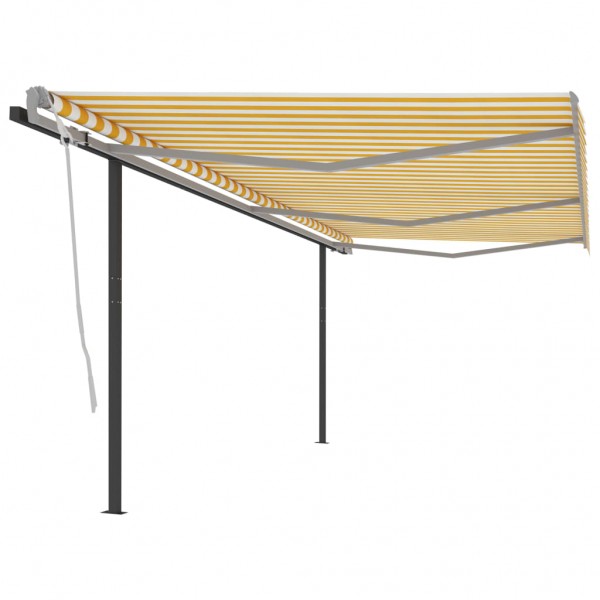 Toldo retráctil automático con postes amarillo y blanco 6x3.5 m