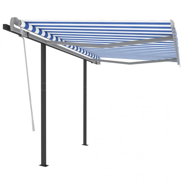 Toldo retráctil automático con postes azul y blanco 3.5x2.5 m