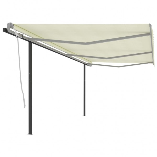 Toldo retráctil automático con postes crema 6x3.5 m