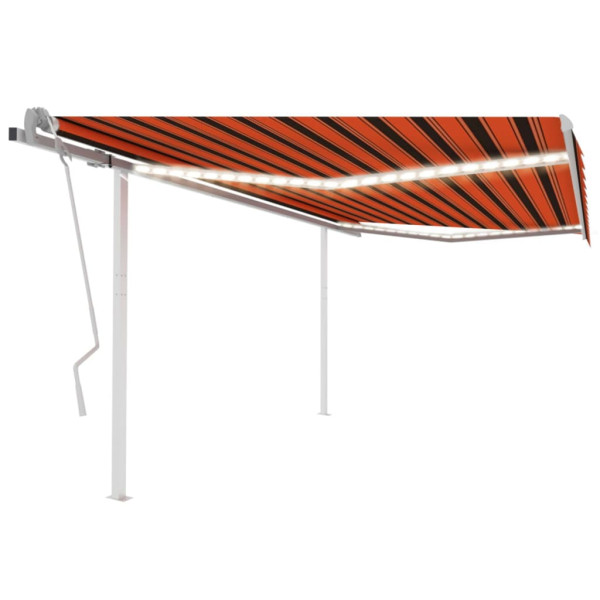 Toldo retráctil manual con luz LED naranja y marrón 4.5x3.5 m