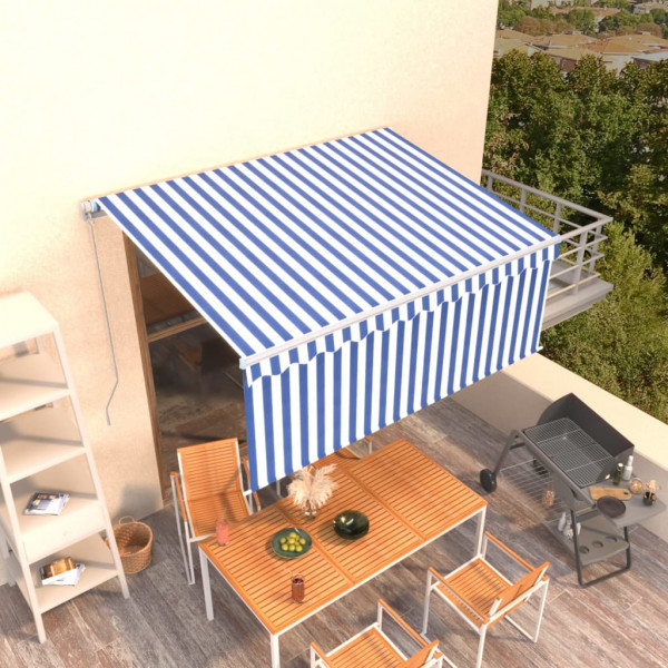 Toldo retráctil manual con persiana azul y blanco 3x2.5 m