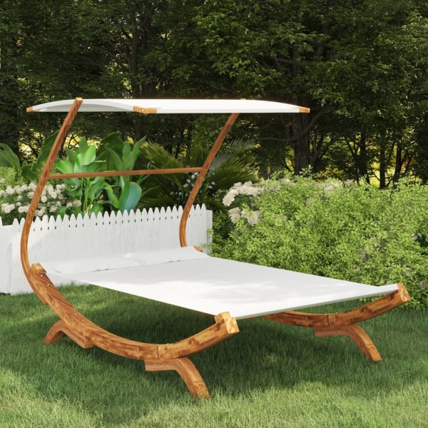 Tumbona con dosel madera maciza curvada crema 165x203x138 cm