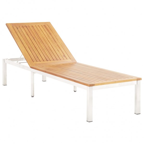 Tumbona de madera maciza de acacia y acero inoxidable