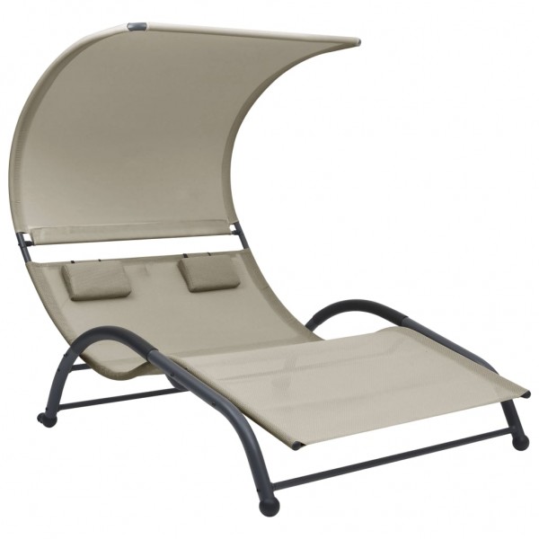 Tumbona doble con toldo textilene crema