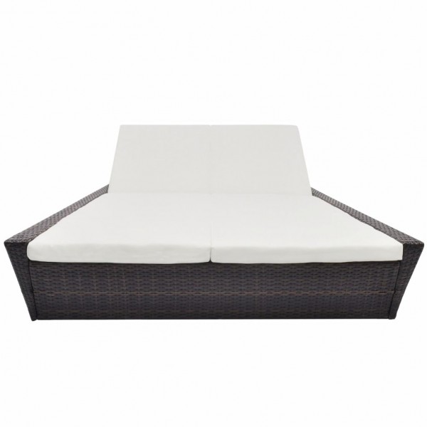 Tumbona doble de jardín con cojines ratán sintético marrón