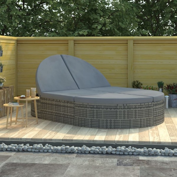 Tumbona para 2 personas con cojines ratán sintético gris