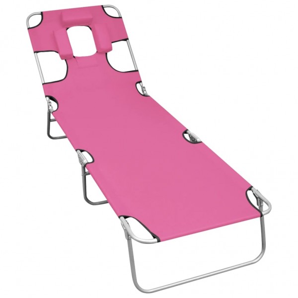 Tumbona plegable con cojín para la cabeza acero rosa magenta