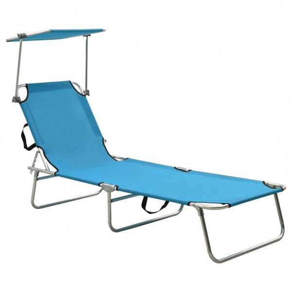 Tumbona plegable con toldo de acero turquesa y azul