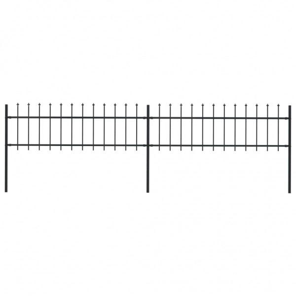 Valla de jardín con puntas de lanza acero negro 3.4x0.6 m