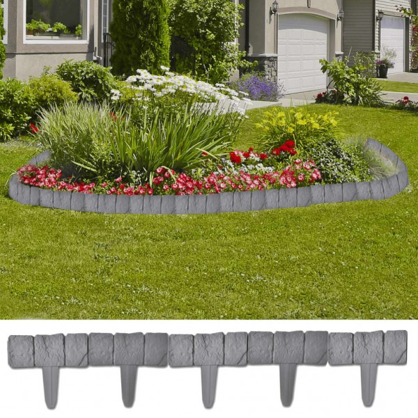 Valla Plástica De Jardín / Césped Piedra Efecto 41 Piezas 10 M