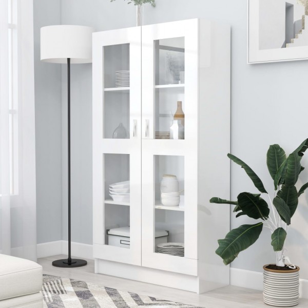 Vitrina de madera contrachapada blanco brillo 82.5x30.5x150 cm