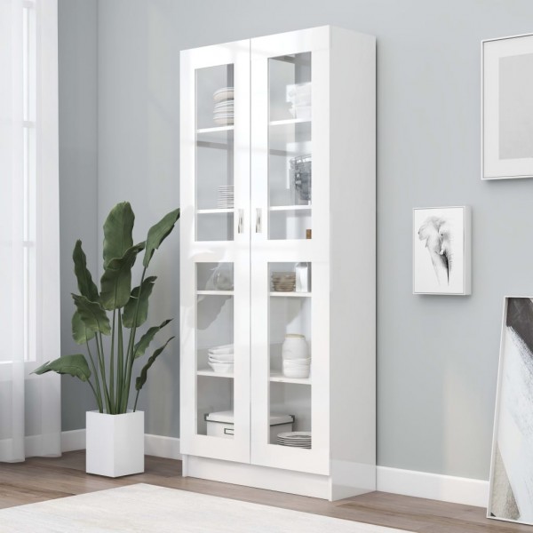 Vitrina de madera contrachapada blanco brillo 82.5x30.5x185.5cm