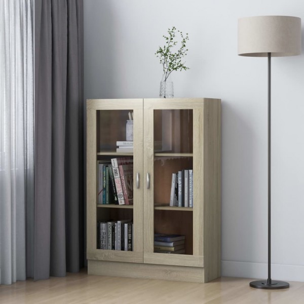 Vitrina de madera contrachapada color roble 82.5x30.5x115 cm