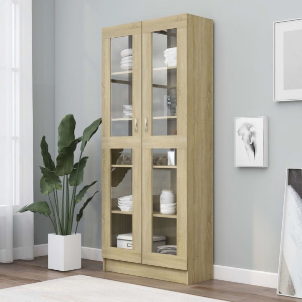 Vitrina de madera contrachapada color roble 82.5x30.5x185.5 cm