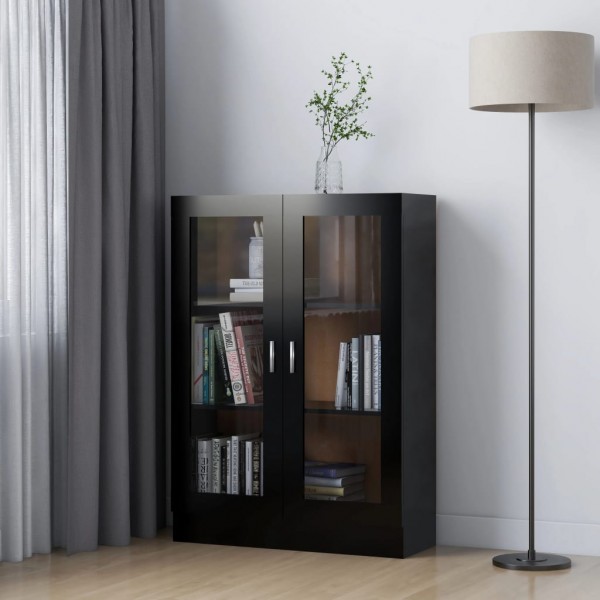 Vitrina de madera contrachapada negro 82.5x30.5x115 cm
