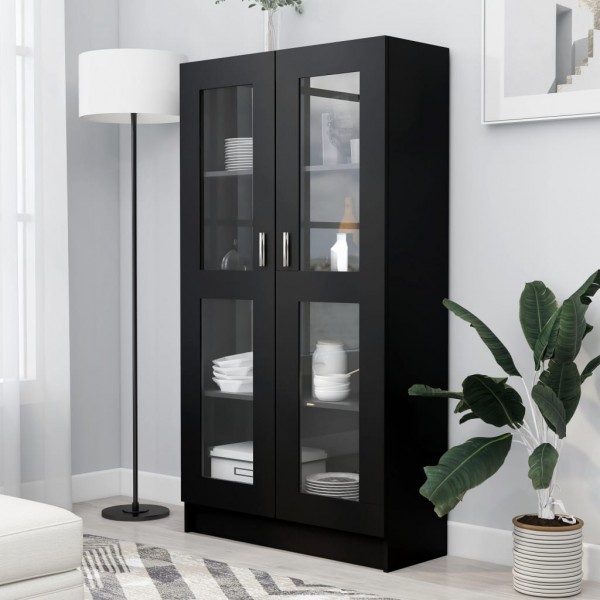Vitrina de madera contrachapada negro 82.5x30.5x150 cm