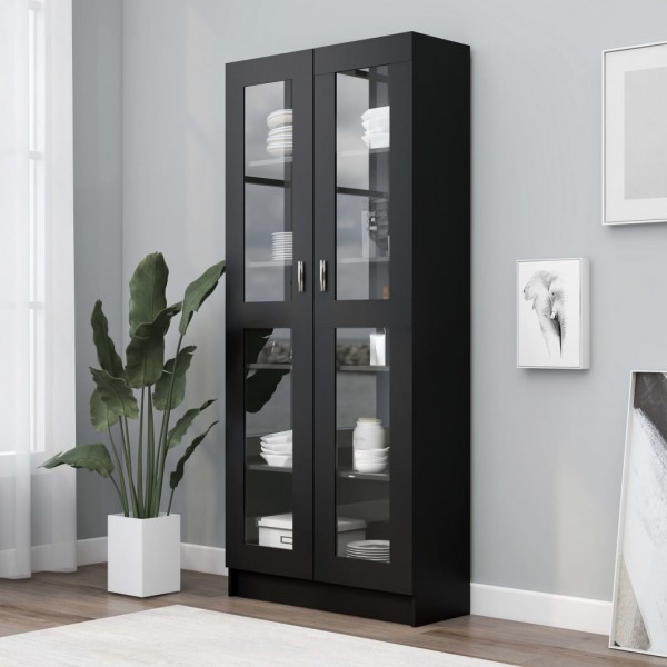 Vitrina de madera contrachapada negro 82.5x30.5x185.5 cm