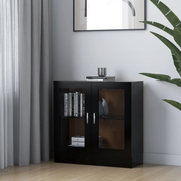 Vitrina de madera contrachapada negro 82.5x30.5x80 cm